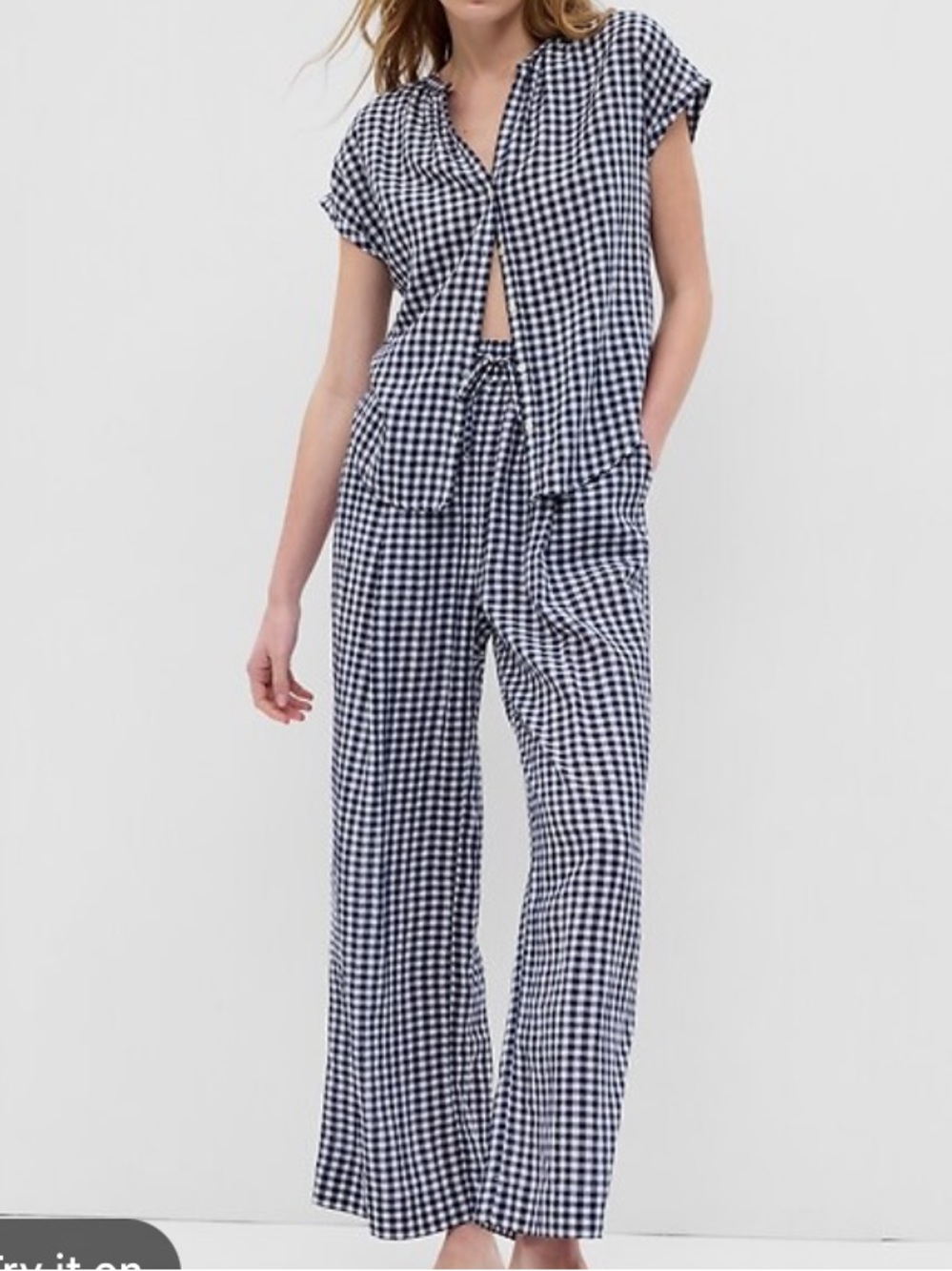 Gap airy dolman top and wide leg pants pajama set gingham woman’s size XL